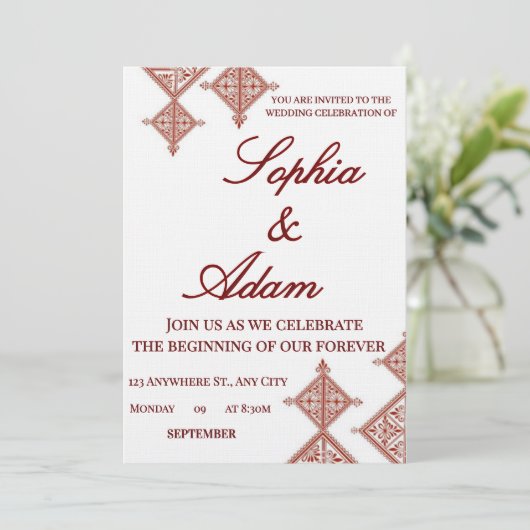 Moroccan Berber Pattern Wedding Invitation 招待状 (スタンド正面)