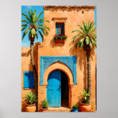 Moroccan Blue Door Terracotta Kasbah Wall Art ポスター (正面)