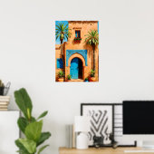 Moroccan Blue Door Terracotta Kasbah Wall Art ポスター (ホームオフィス)
