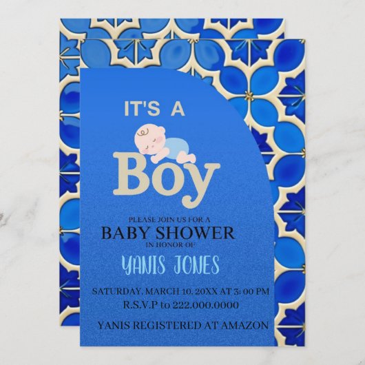 Moroccan boy baby shower Invitation 招待状 (正面/裏面)