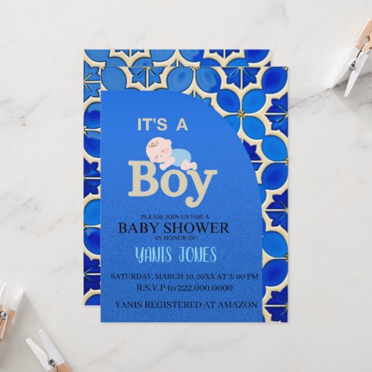 Moroccan boy baby shower Invitation 招待状 (正面/裏面インサイチュ)