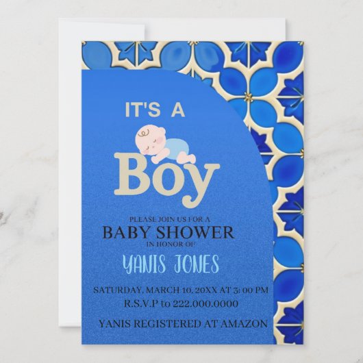 Moroccan boy baby shower Invitation 招待状 (正面)