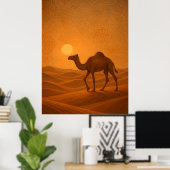Moroccan Desert Camel Sunset Poster ポスター (ホームオフィス)