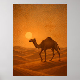 Moroccan Desert Camel Sunset Poster ポスター