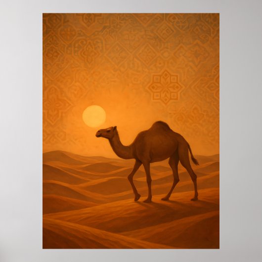 Moroccan Desert Camel Sunset Poster ポスター (正面)
