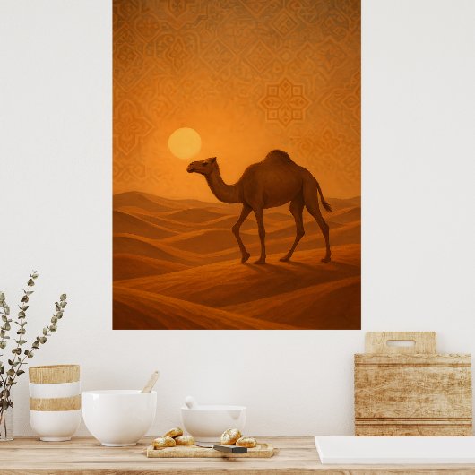 Moroccan Desert Camel Sunset Poster ポスター (キッチン)