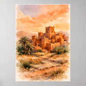 Moroccan Desert Kasbah Watercolor ポスター (正面)