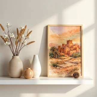 Moroccan Desert Kasbah Watercolor ポスター
