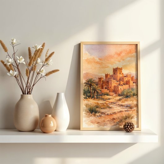 Moroccan Desert Kasbah Watercolor ポスター