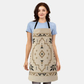 Moroccan Geometric Boho Beige Apron エプロン (着用した状態)