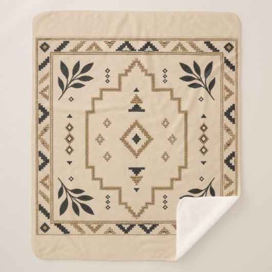Moroccan Geometric Boho Beige Sherpa Blanket シェルパブランケット (正面)