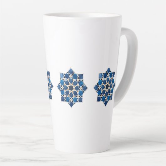 Moroccan Islamic Geometric Star Pattern Watercolor カフェラテマグ (右アングル)