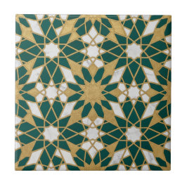 Moroccan Islamic Teal Gold Geometric Seamless Patt タイル