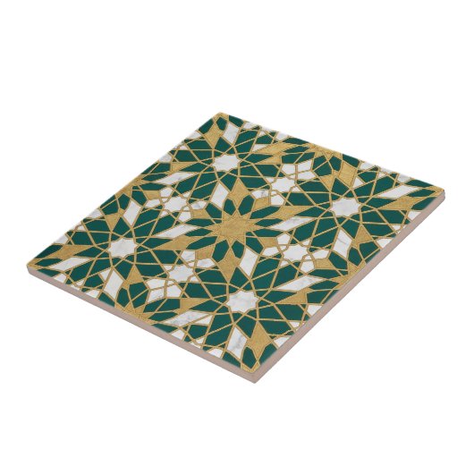 Moroccan Islamic Teal Gold Geometric Seamless Patt タイル (側面)