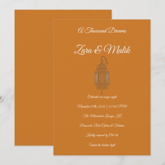 Moroccan Lantern Wedding Invitation Boho 招待状 (正面/裏面)