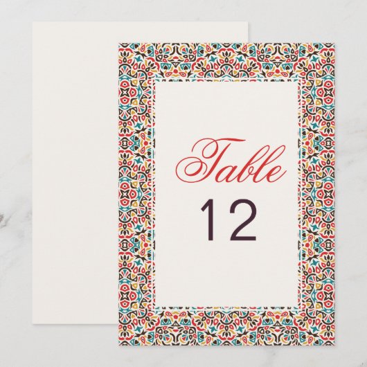 Moroccan Lattice Geo Mandala Wedding Table Number 招待状 (正面/裏面)