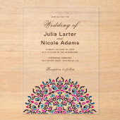 Moroccan Lattice Geometric Mandala Wedding アクリル招待状 (正面)
