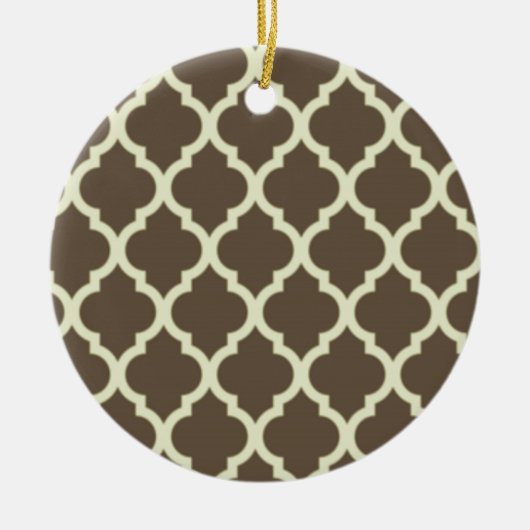Moroccan Lattice Pattern brown & white セラミックオーナメント (正面)