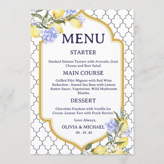 Moroccan Lemon Wedding Menu メニュー (正面)