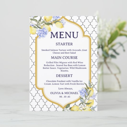 Moroccan Lemon Wedding Menu メニュー (スタンド正面)