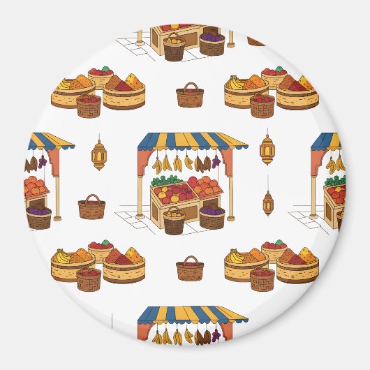 Moroccan Market & Fruits Stand Pattern マグネット (正面)