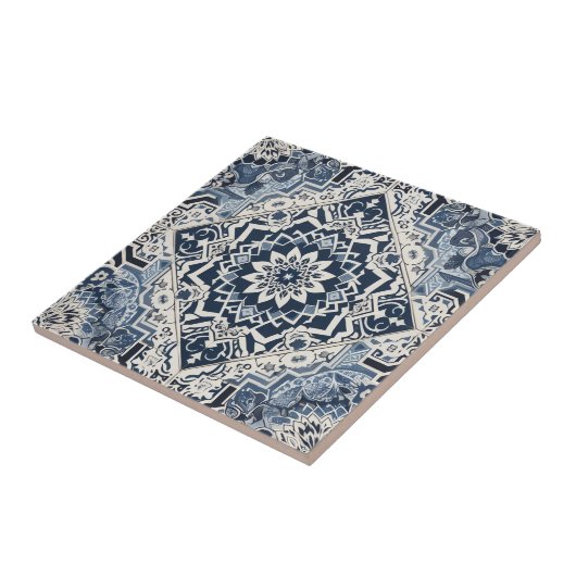 Moroccan Mediterranean Blue & White Tile Pattern タイル (側面)