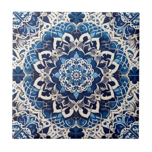 Moroccan Mediterranean Blue & White Tile Pattern タイル (正面)