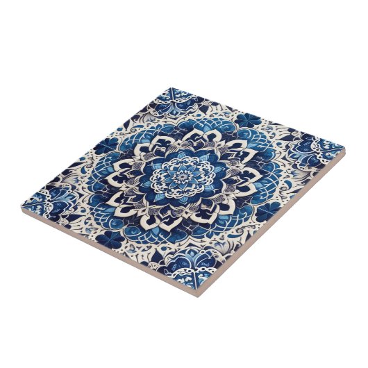 Moroccan Mediterranean Blue & White Tile Pattern タイル (側面)
