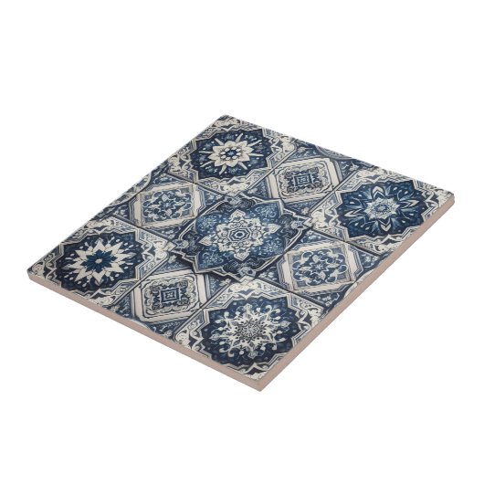 Moroccan Mediterranean Blue & White Tile Pattern タイル (側面)