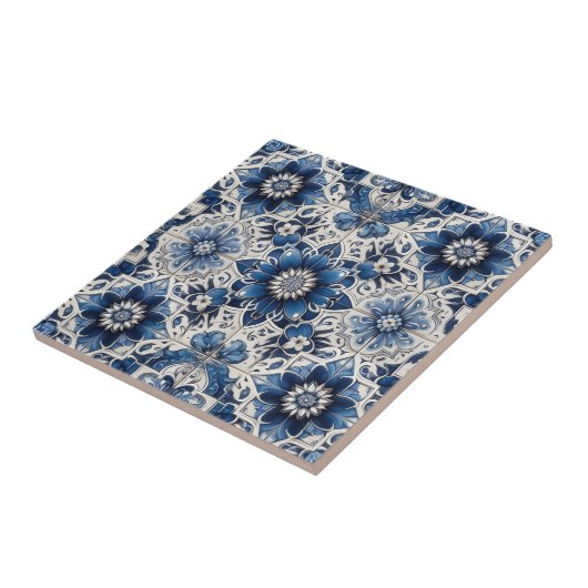 Moroccan Mediterranean Blue & White Tile Pattern タイル (側面)