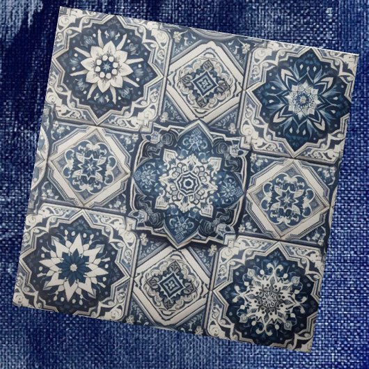 Moroccan Mediterranean Blue & White Tile Pattern タイル