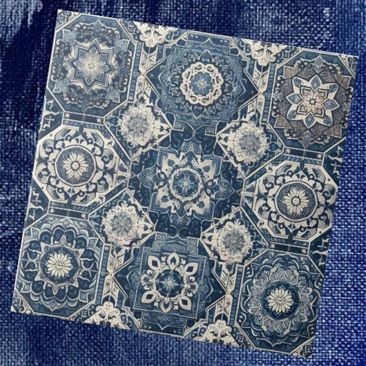 Moroccan Mediterranean Blue & White Tile Pattern タイル