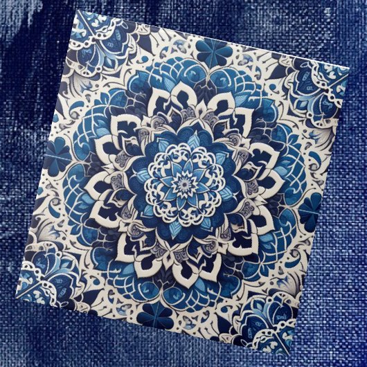 Moroccan Mediterranean Blue & White Tile Pattern タイル