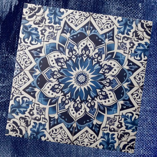 Moroccan Mediterranean Blue & White Tile Pattern タイル