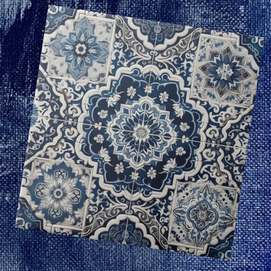 Moroccan Mediterranean Blue & White Tile Pattern タイル