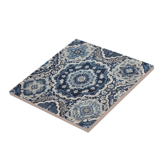 Moroccan Mediterranean Blue & White Tile Pattern タイル (側面)