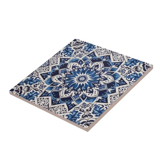 Moroccan Mediterranean Blue & White Tile Pattern タイル (側面)