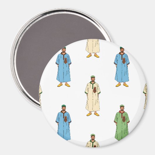 Moroccan Men in Djellaba Pattern マグネット (正面/裏面)