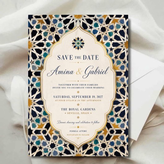  Moroccan Mosaic Elegant Mediterranean  セーブザデート