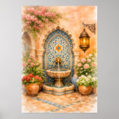 Moroccan Mosaic Fountain Watercolor  ポスター (正面)