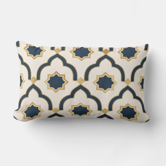 Moroccan mug, navy blue gold, geometric pattern, i ランバークッション (正面)