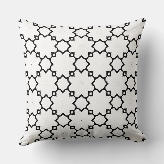 Moroccan Star Lattice Black and White Pattern クッション (裏面)
