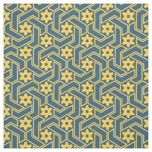 Moroccan Star Lattice - Blue and Yellow Pattern ファブリック (見本)