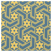 Moroccan Star Lattice - Blue and Yellow Pattern ファブリック (クローズアップ)