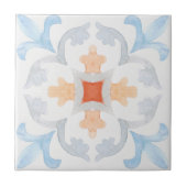 Moroccan style tile flower orange grey summer タイル (正面)