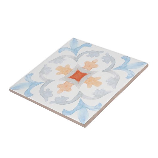 Moroccan style tile flower orange grey summer タイル (側面)