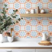 Moroccan style tile flowers orange and blue タイル