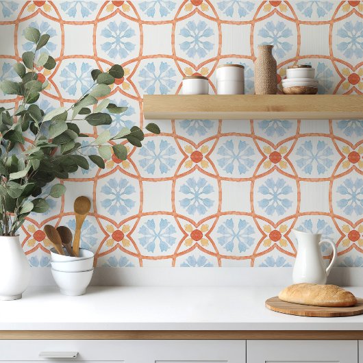 Moroccan style tile flowers orange and blue タイル