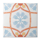 Moroccan style tile flowers orange and blue タイル (正面)