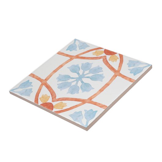 Moroccan style tile flowers orange and blue タイル (側面)